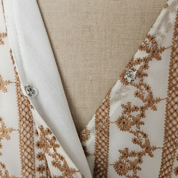 Calvin‎ Klein Women's Cream & Tan Floral Embroidered Belted Faux Wrap Dress S - Picture 6 of 10